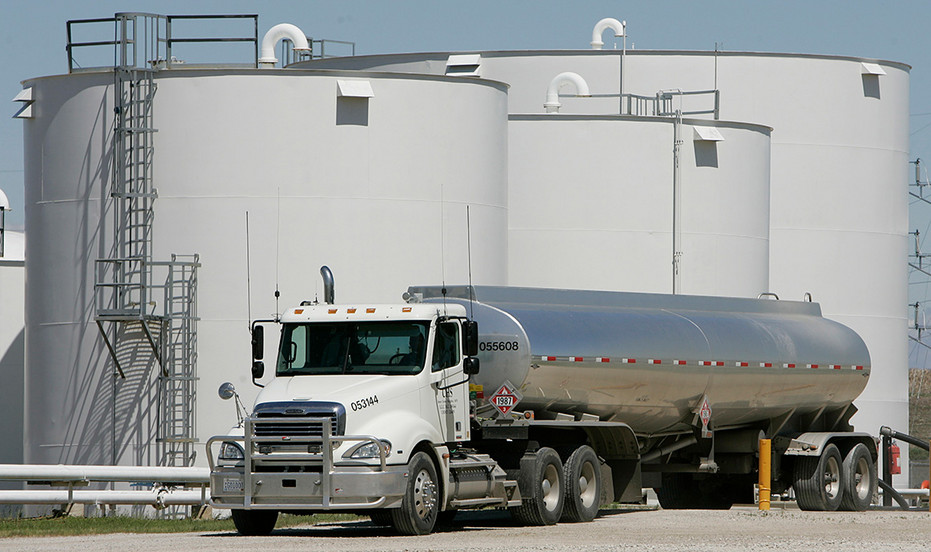 A tanker leaves an Iowa ethanol plant.